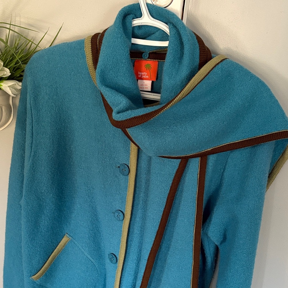 Hearts of Palm 100% Wool Blue Button Up Cardigan Sweater Jacket